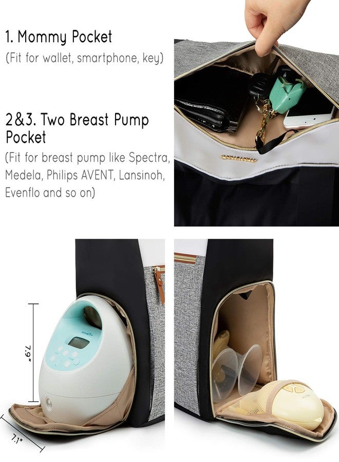 mommore Breast Pump Bag Diaper Tote Bag with 15 Inch Laptop Sleeve Fit Most Breast Pumps like Medela, Spectra S1,S2, Evenflo (brown) - Image 4